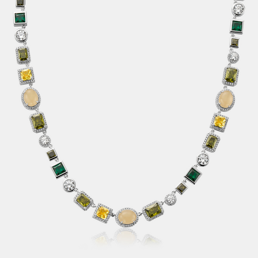 Emerald Gemstone Necklace (Zilver)