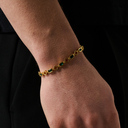 Groene Edelstenen Klavertje Armband (Goud)