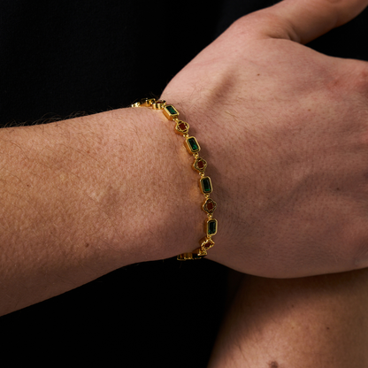 Groene Edelstenen Klavertje Armband (Goud)