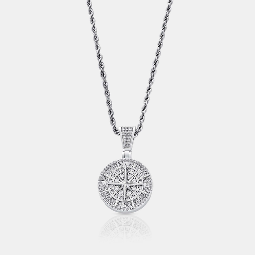 Iced Kompas Pendant (Zilver)