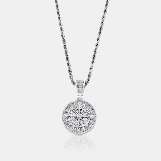 Iced Kompas Pendant (Zilver)