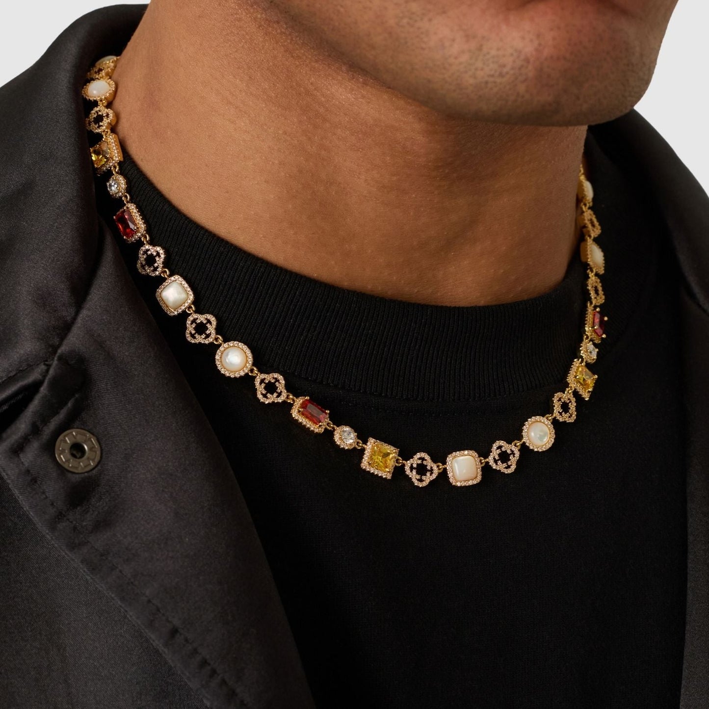 Iced Gemstone Necklace (Goud)