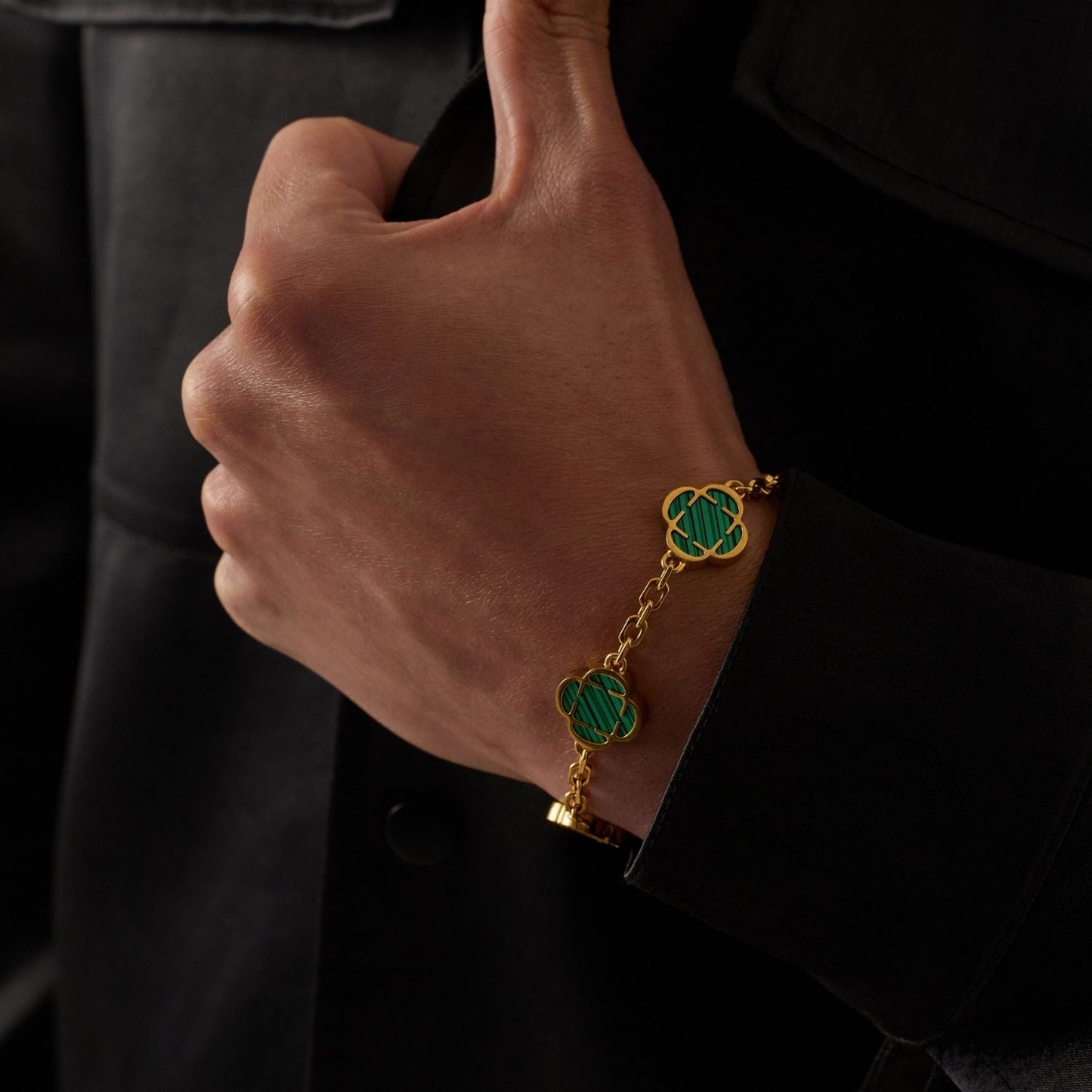 Malachiet Klavertsteen Armband (Goud)