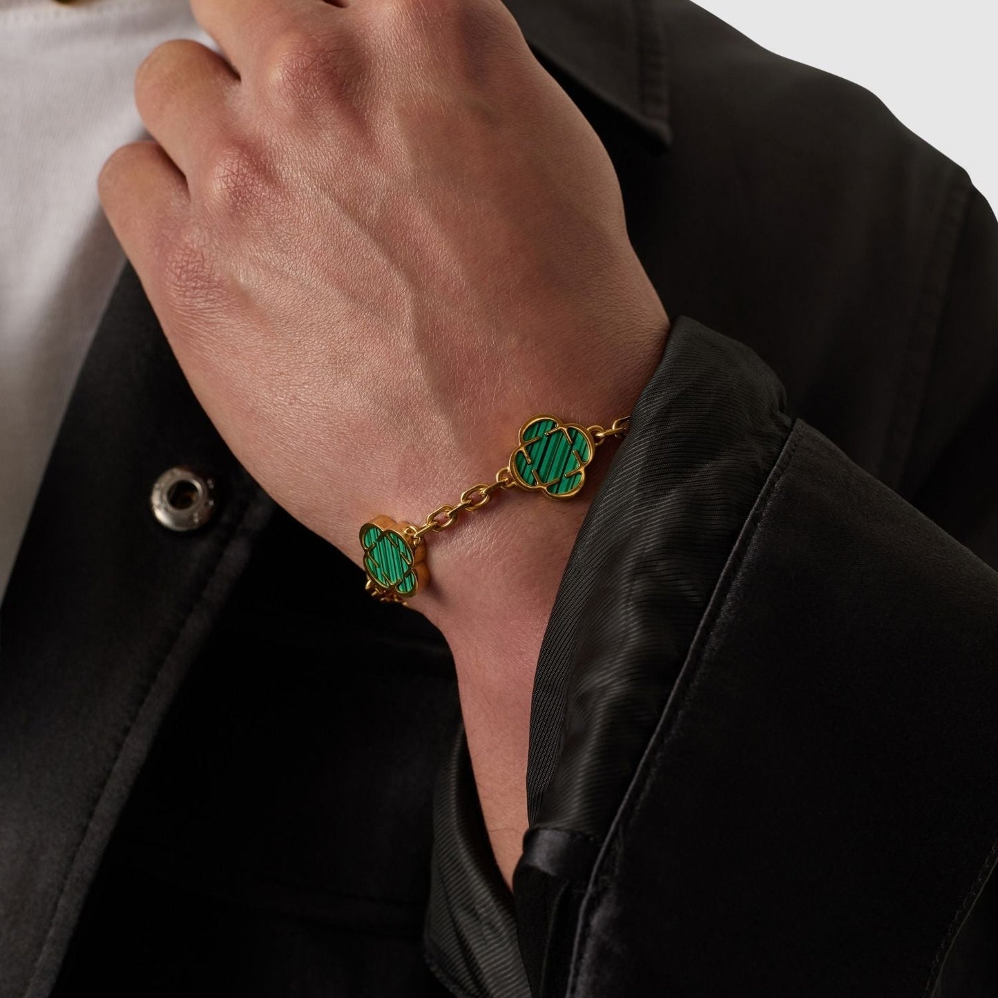 Malachiet Klavertsteen Armband (Goud)