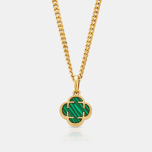 Malachiet Klavertje Vier Hanger (Goud)