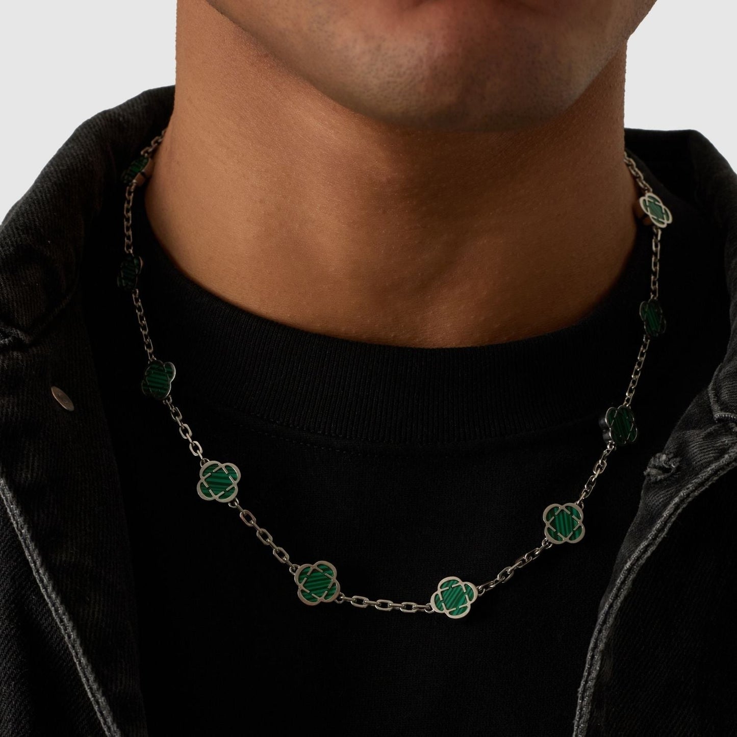 Malachiet Klavertje Vier Hanger (Zilver)