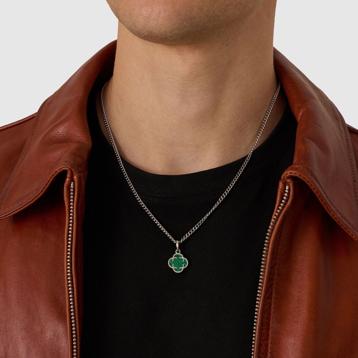 Malachiet Klaversteen Hanger (Zilver)