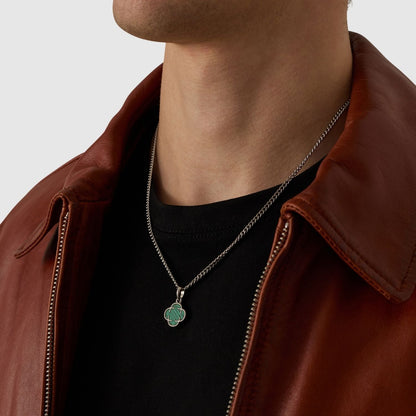 Malachiet Klaversteen Hanger (Zilver)