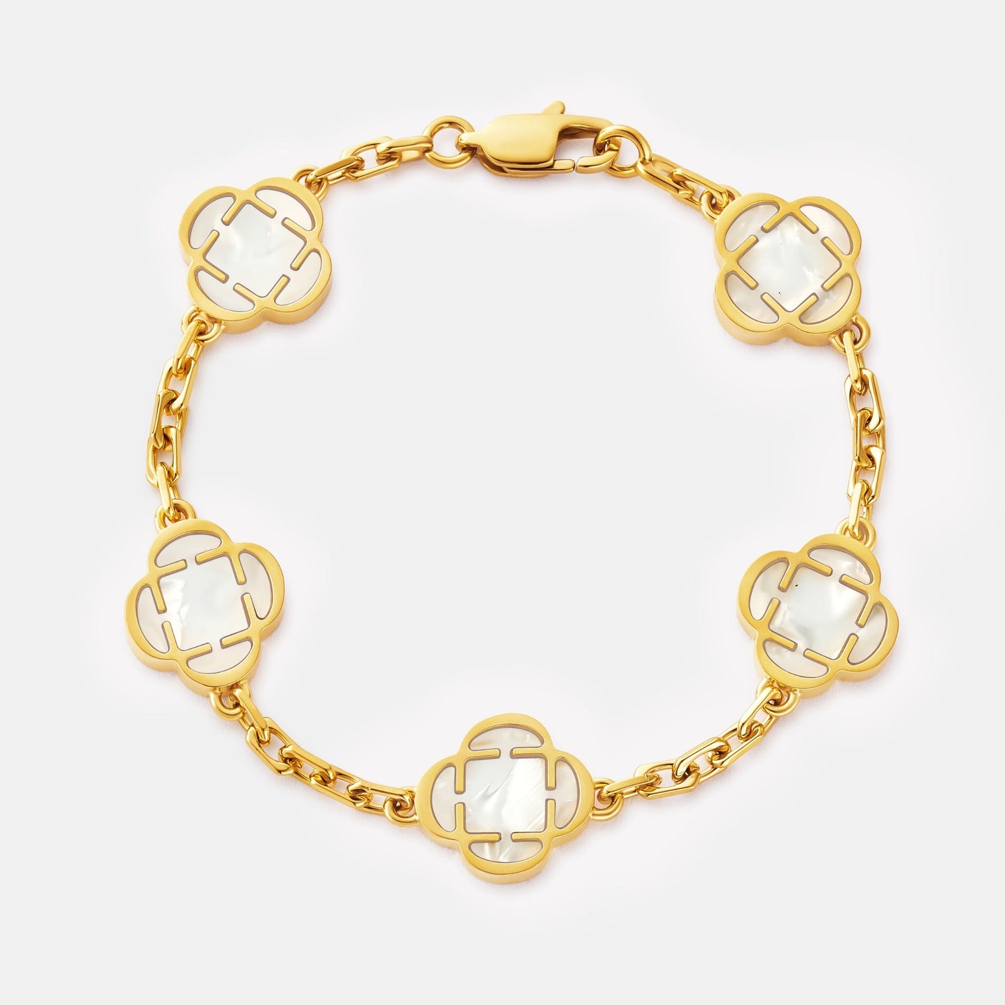 Witte Klaver Steenarmband (Goud)