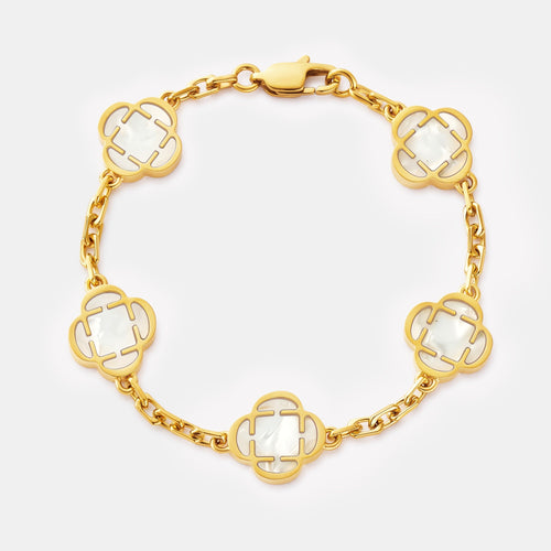 Witte Klaver Steenarmband (Goud)