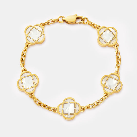 Witte Klaver Steenarmband (Goud)