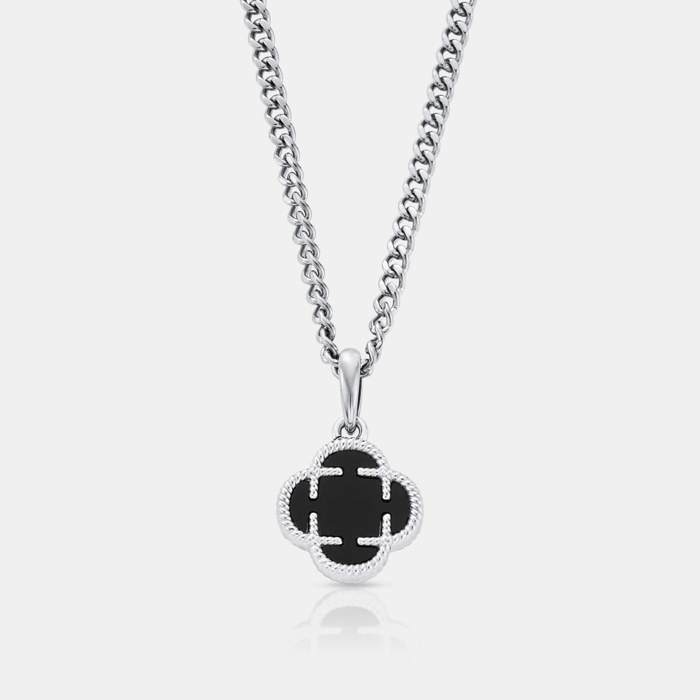 Onyx Klaversteen Hanger (Zilver)
