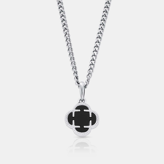 Onyx Klaversteen Hanger (Zilver)
