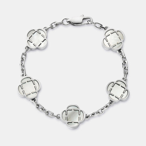 Witte Klaver Steen Armband (Zilver)