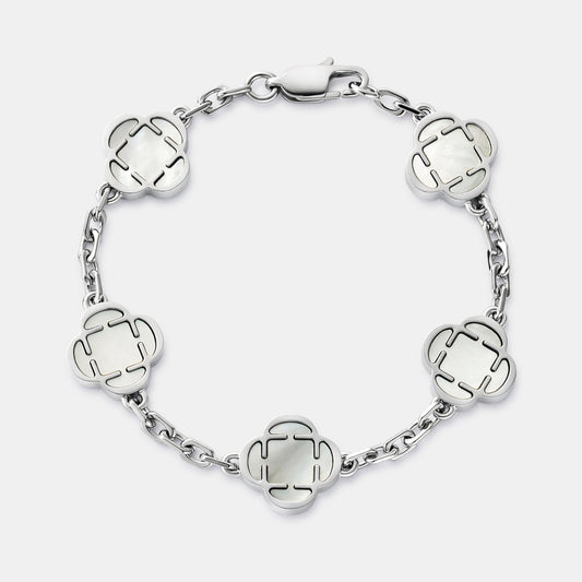 Witte Klaver Steen Armband (Zilver)