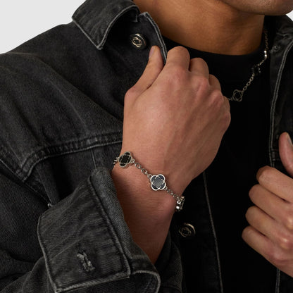Onyx Klavertje Vier Armband (Zilver)