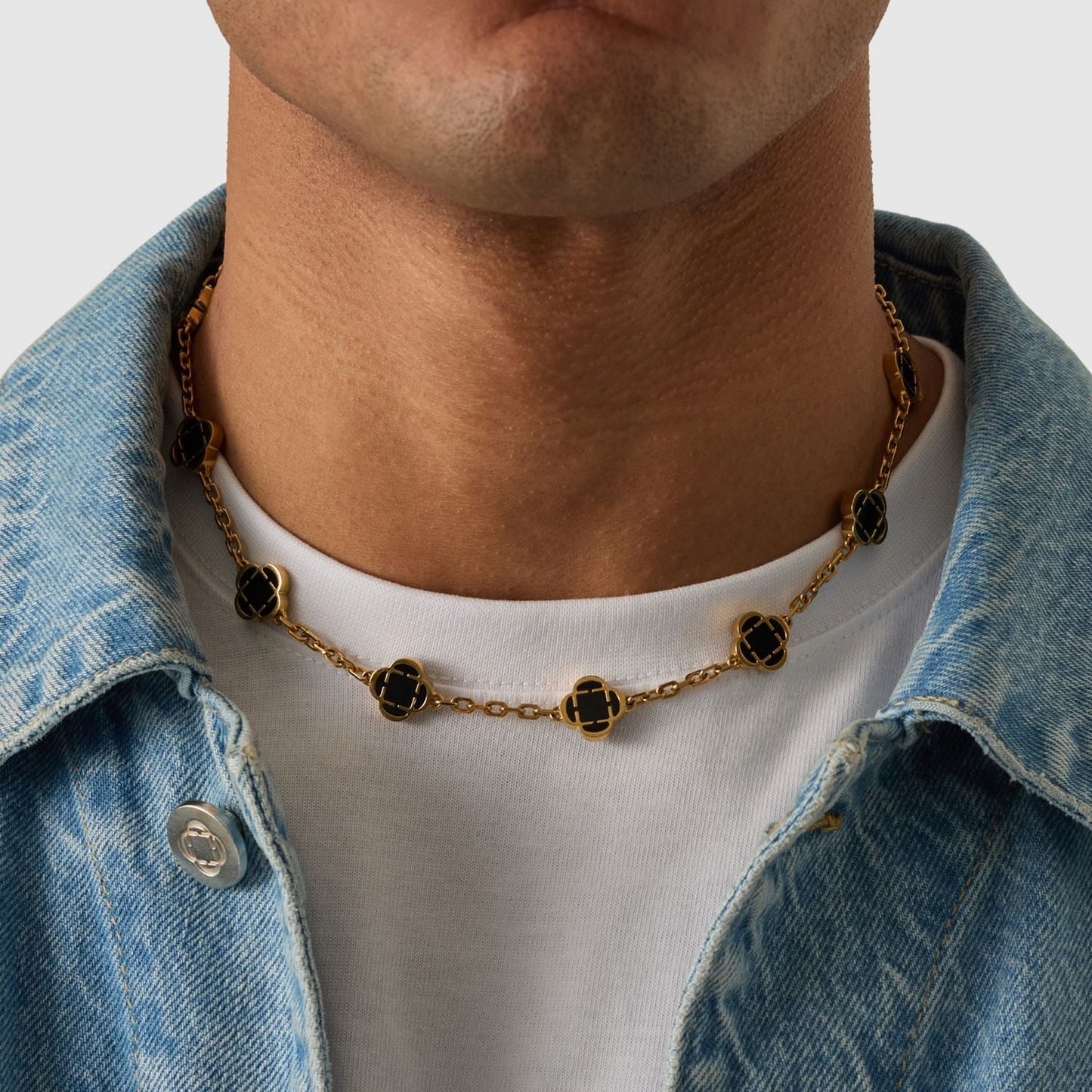 Onyx Klavertje Vier Hanger (Goud)