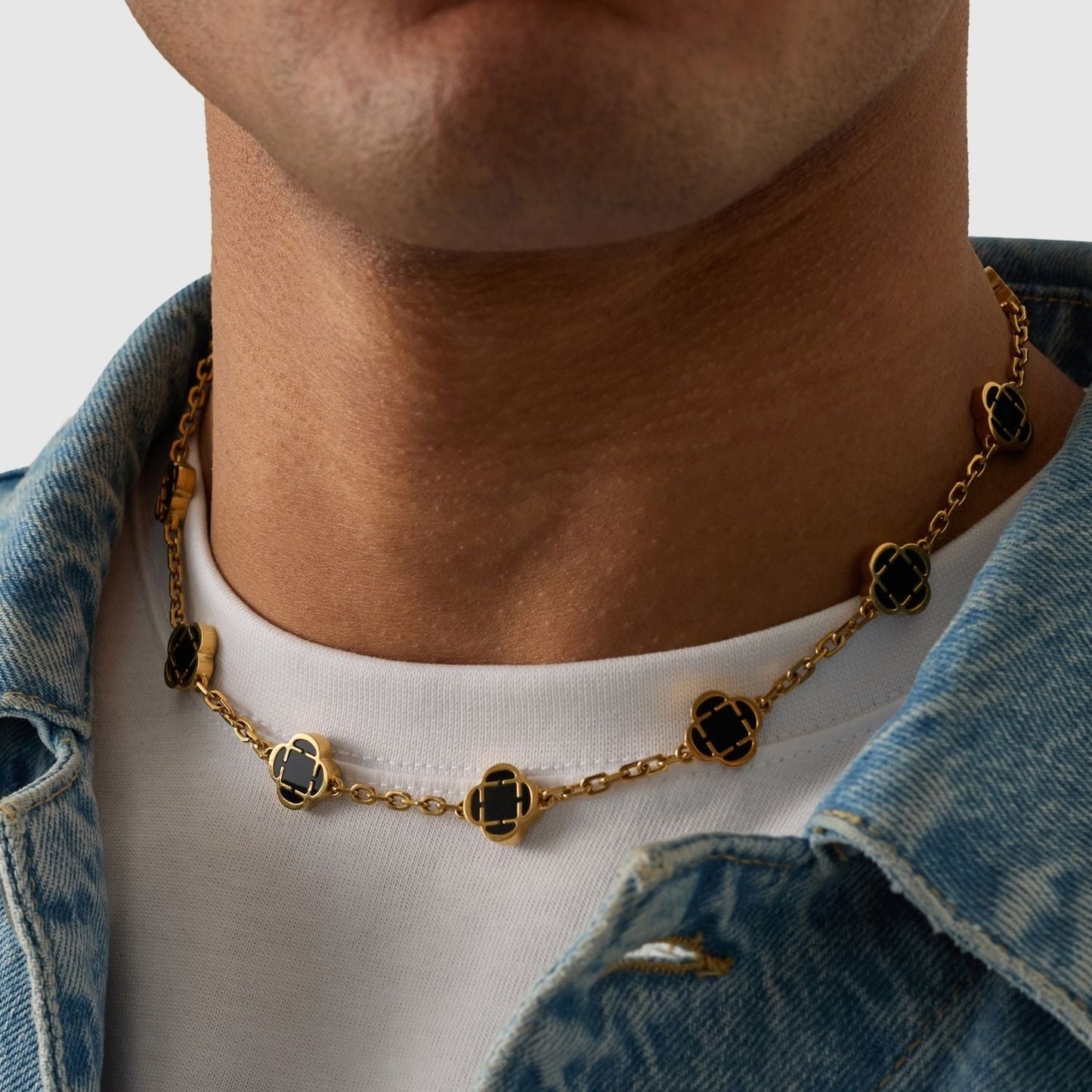 Onyx Klavertje Vier Hanger (Goud)