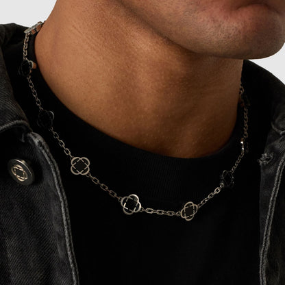 Onyx Klaverstenen Ketting (Zilver)