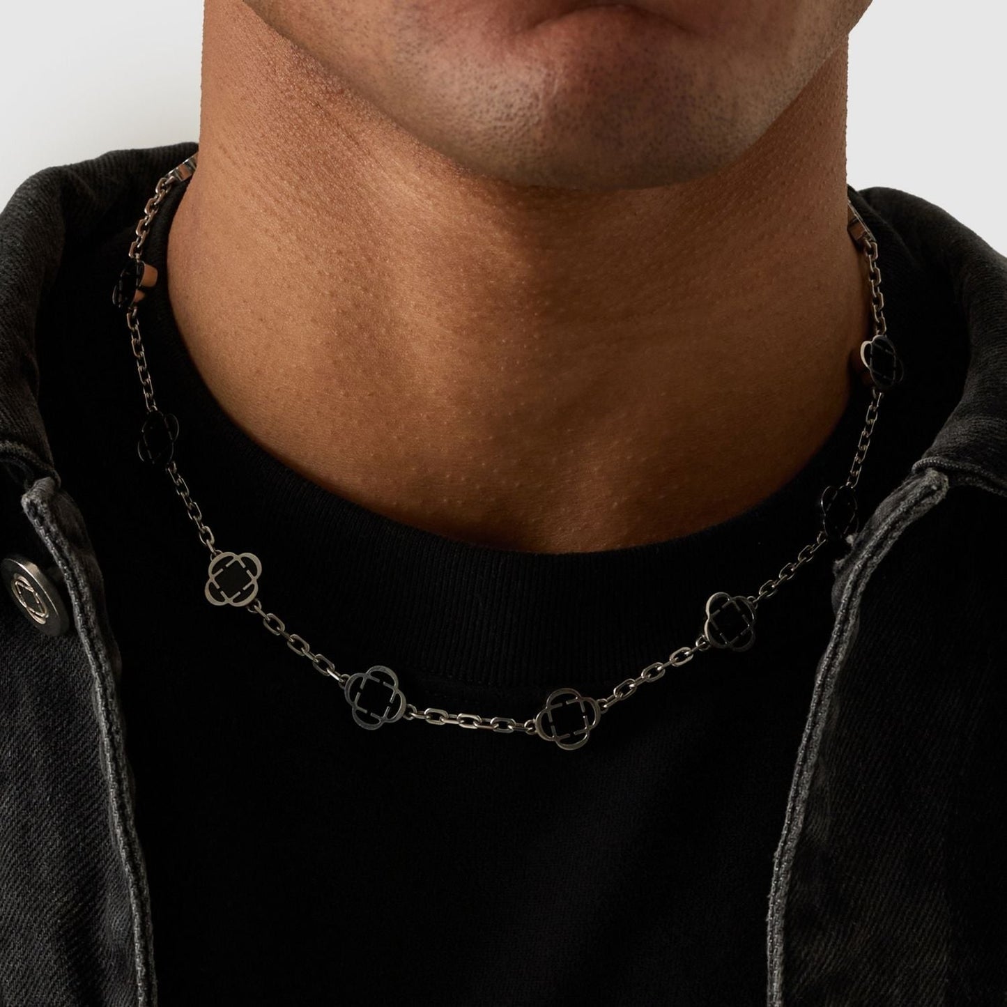 Onyx Klaverstenen Ketting (Zilver)
