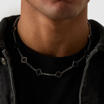 Onyx Klaverstenen Ketting (Zilver)