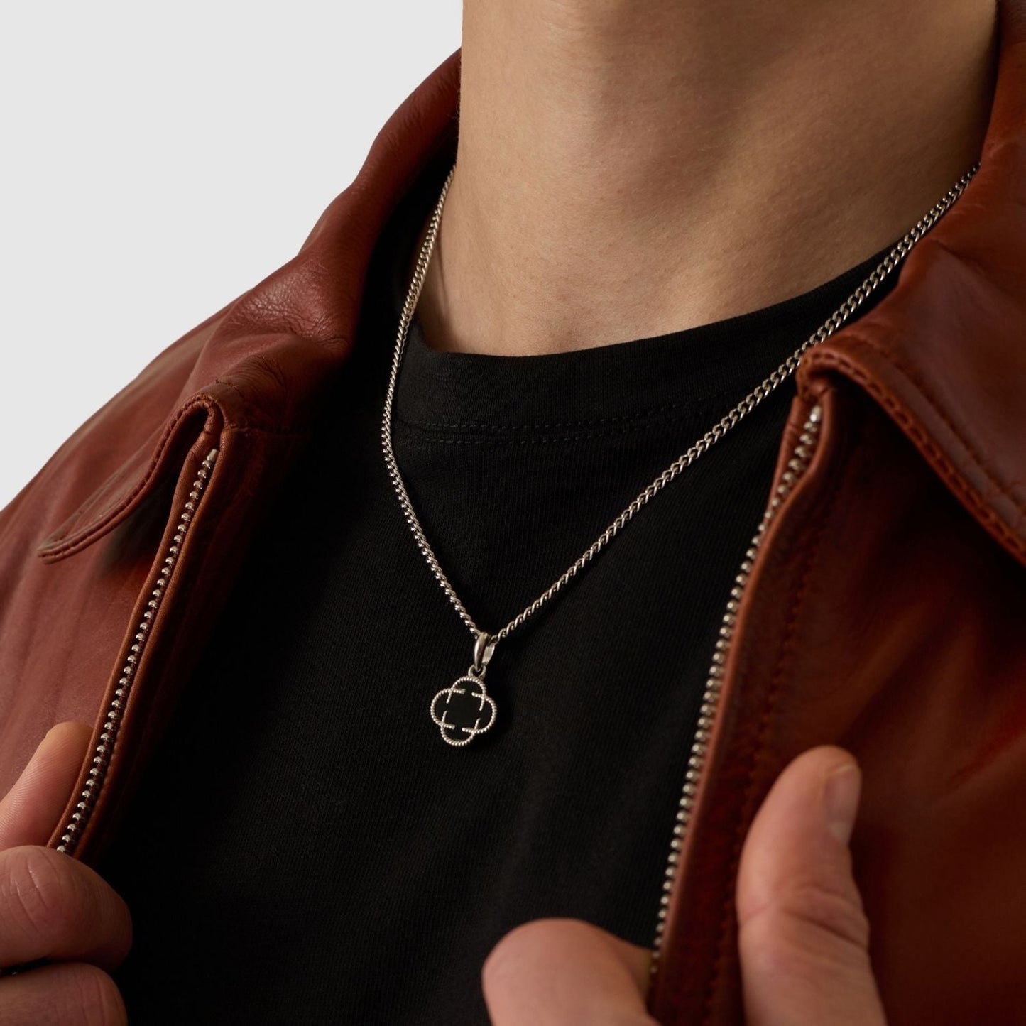Onyx Klaversteen Hanger (Zilver)
