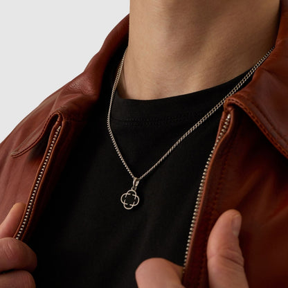 Onyx Klaversteen Hanger (Zilver)