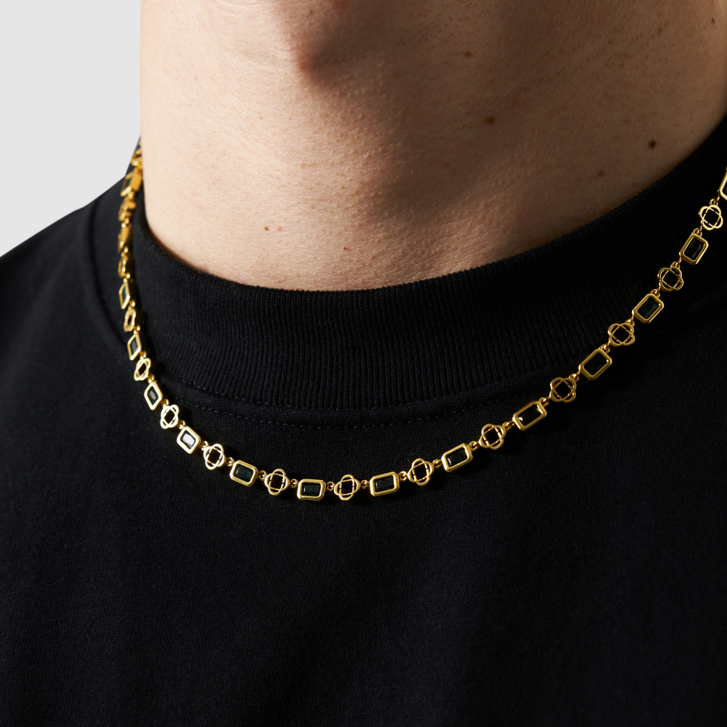 Onyx Edelsteen Klavertje Vier Ketting (Goud)