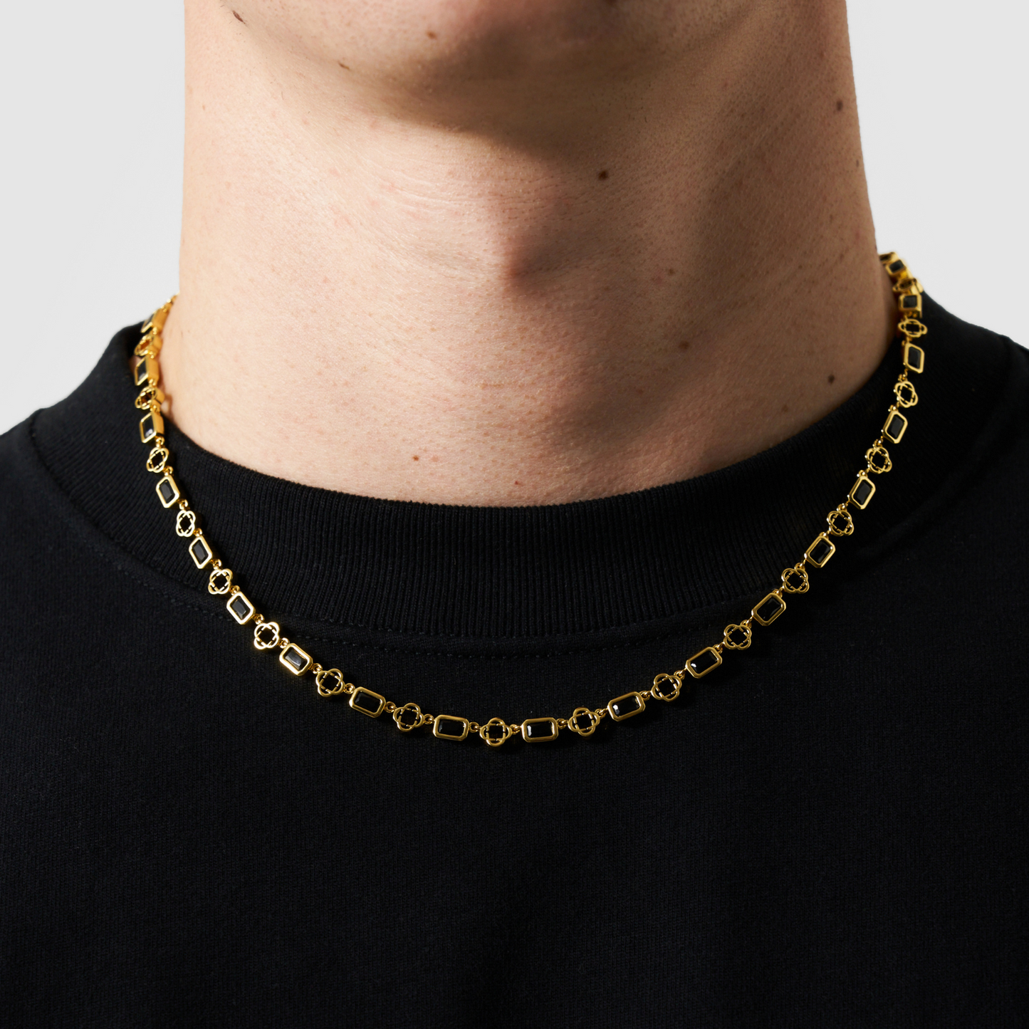 Onyx Edelsteen Klavertje Vier Ketting (Goud)