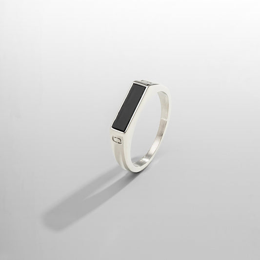 Onyx Rechthoekige Steen Zegelring (Zilver)