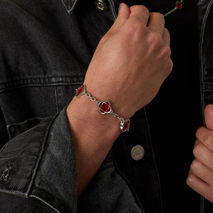 Rode Klaver Steen Armband (Zilver)