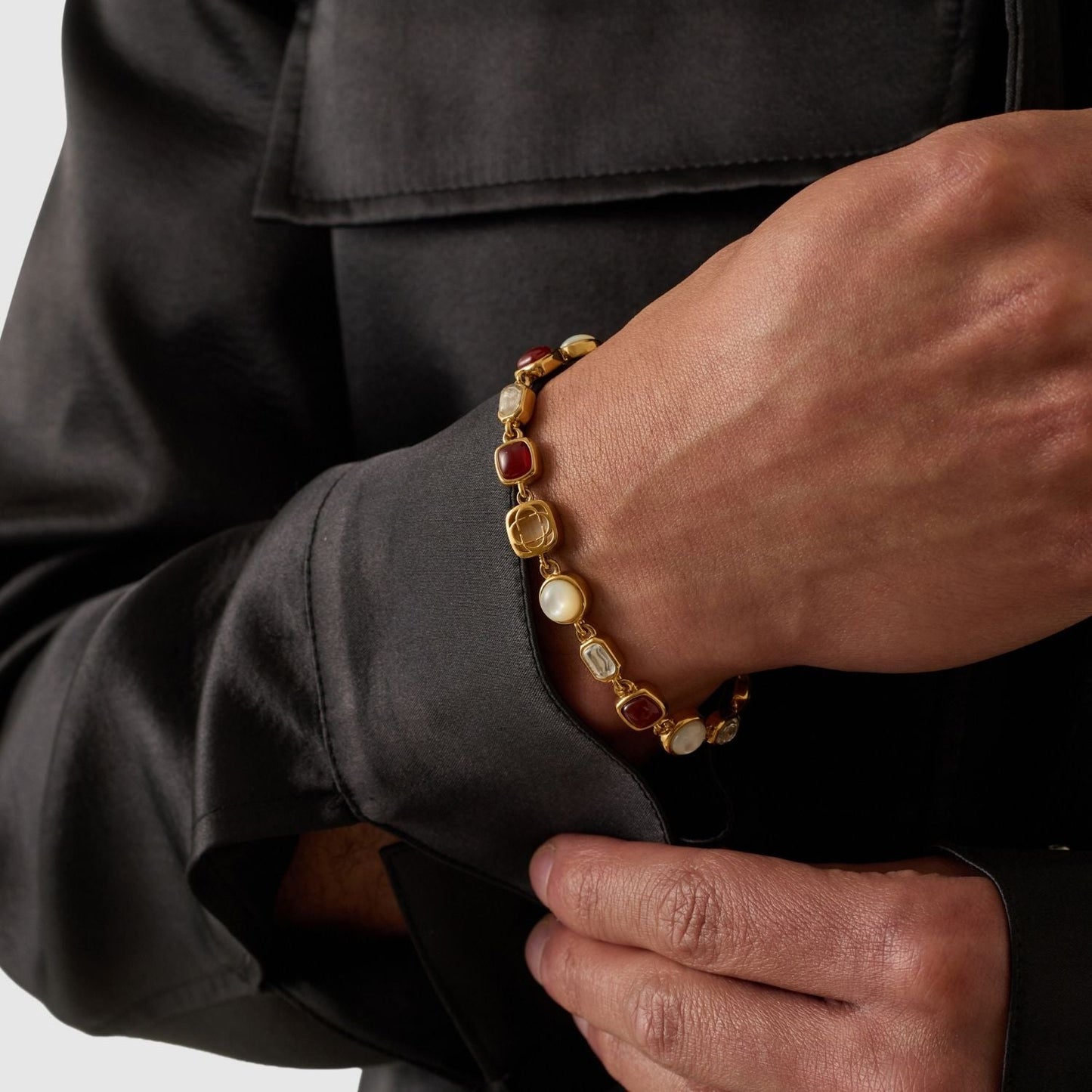 Rode Kristallen Edelsteen Armband (Goud)