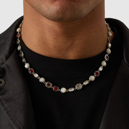 Rode Kristallen Edelsteen Ketting (Zilver)