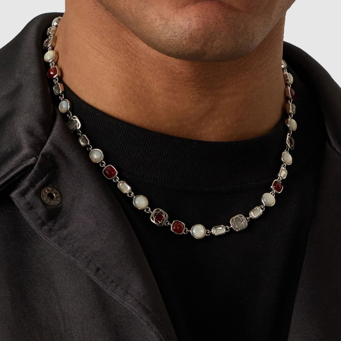 Rode Kristallen Edelsteen Ketting (Zilver)