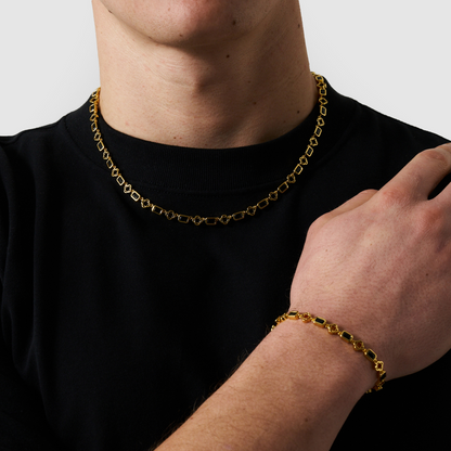 Rode Edelstenen Klavertje Vier Ketting (Goud)