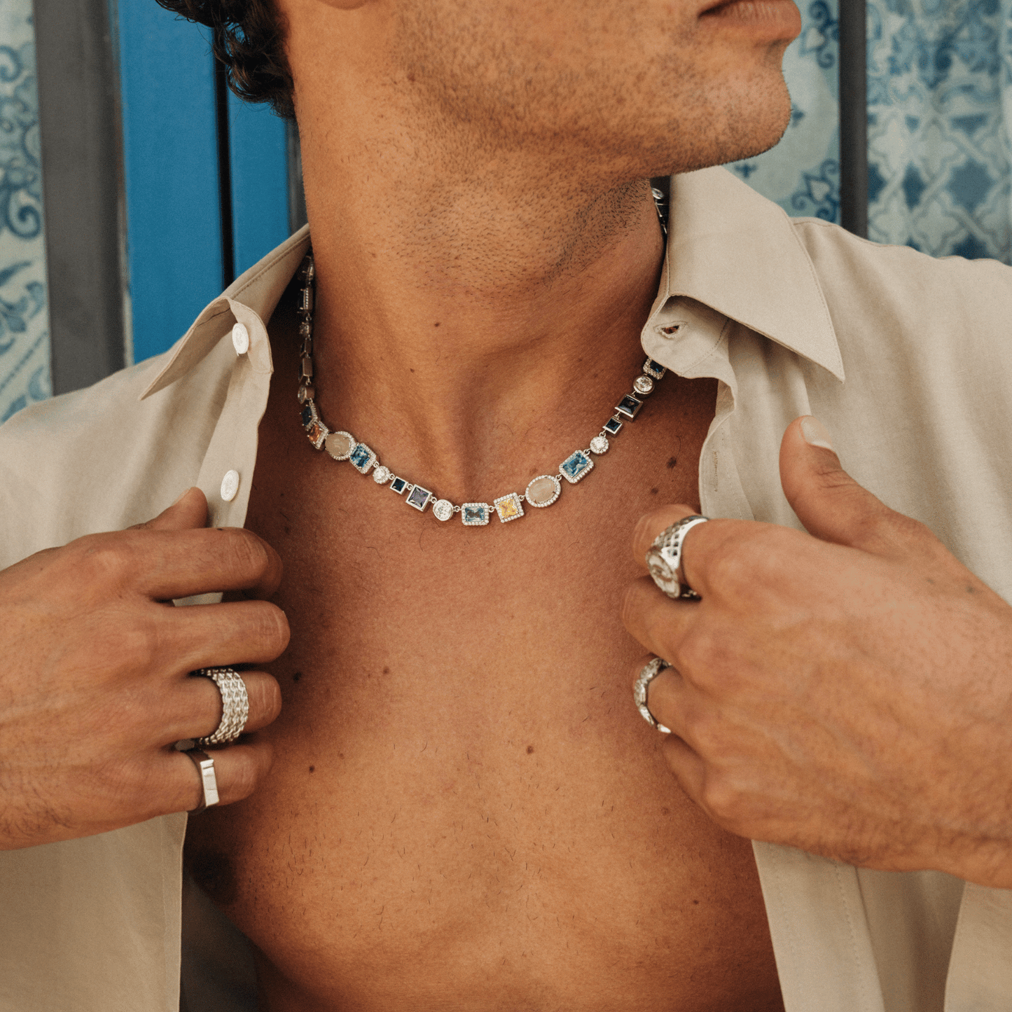 Saffier Edelsteen Ketting (Zilver)
