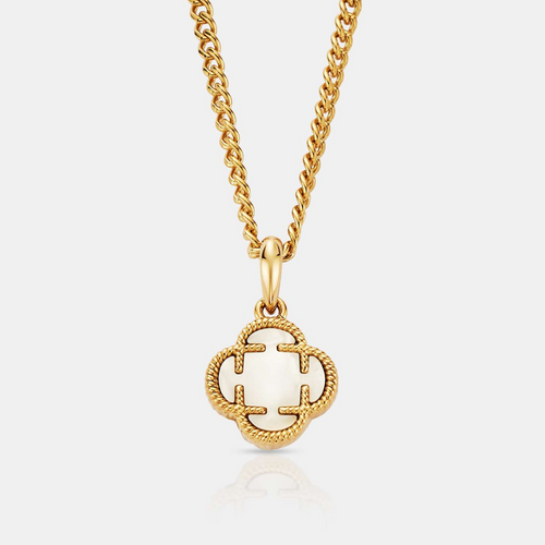 Witte Klaver Steen Hanger (Goud)