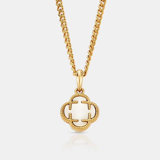 Witte Klaver Steen Hanger (Goud)