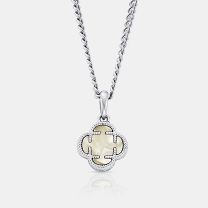 Witte Klaver Steen Hanger (Zilver)