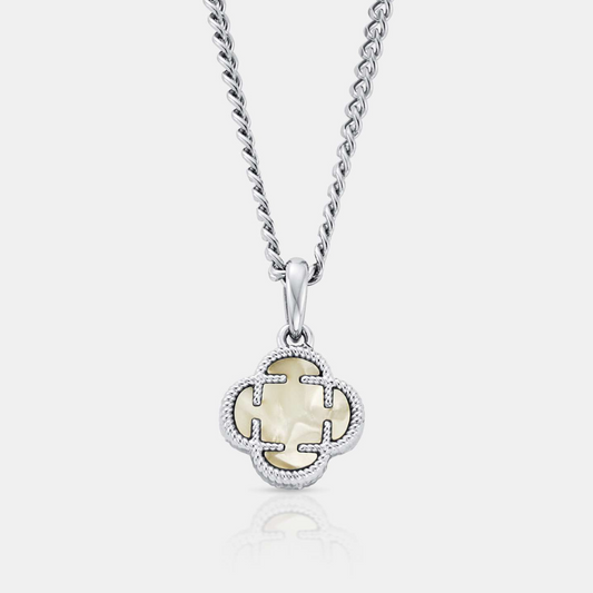 Witte Klaver Steen Hanger (Zilver)
