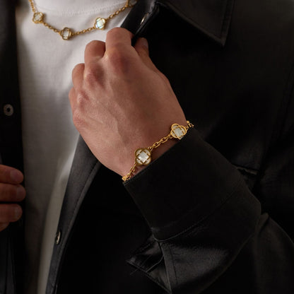 Witte Klaver Steenarmband (Goud)