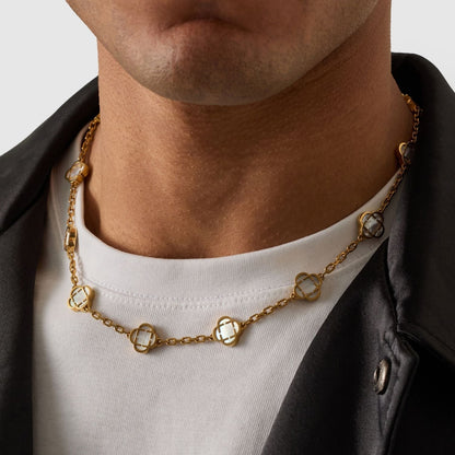 Witte Klaver Steen Ketting (Goud)