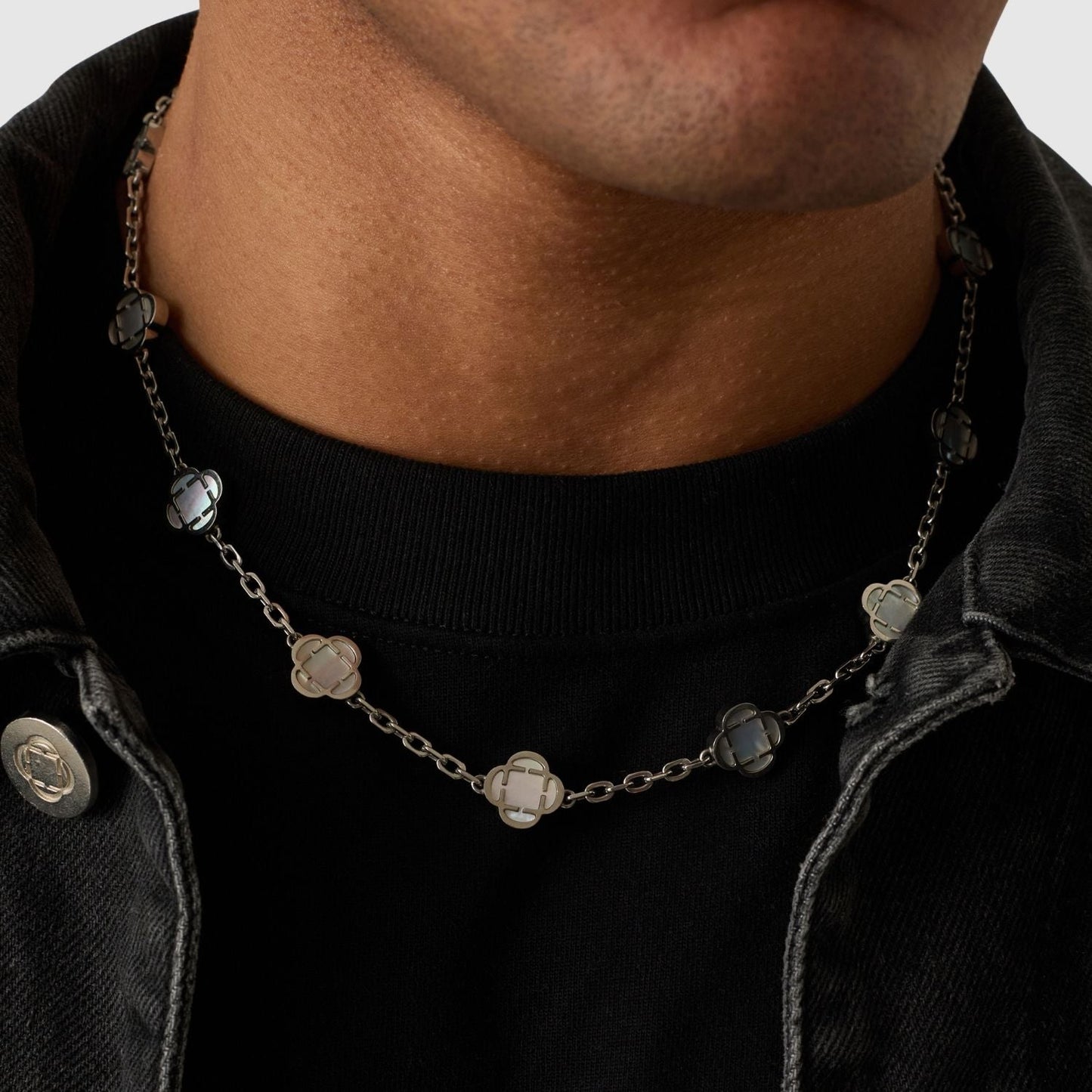 Witte Klaver Steen Ketting (Zilver)