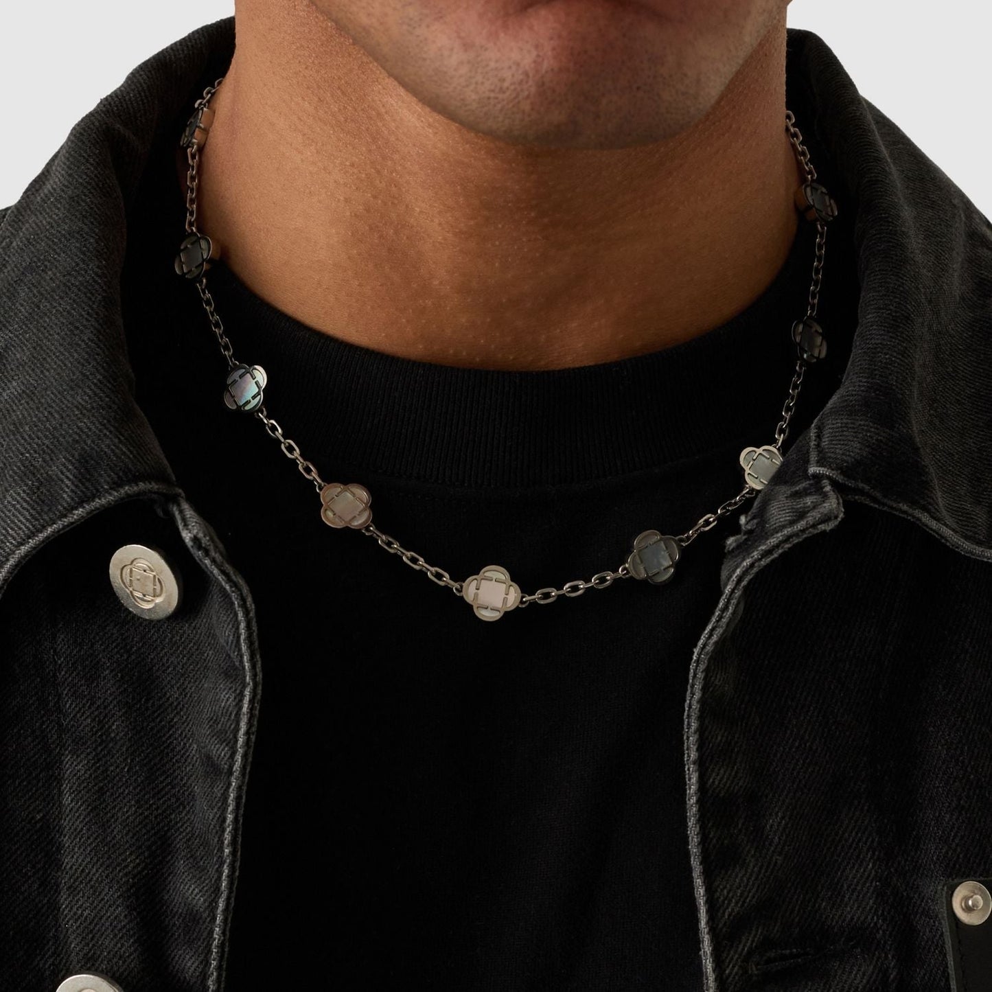 Witte Klaver Steen Ketting (Zilver)